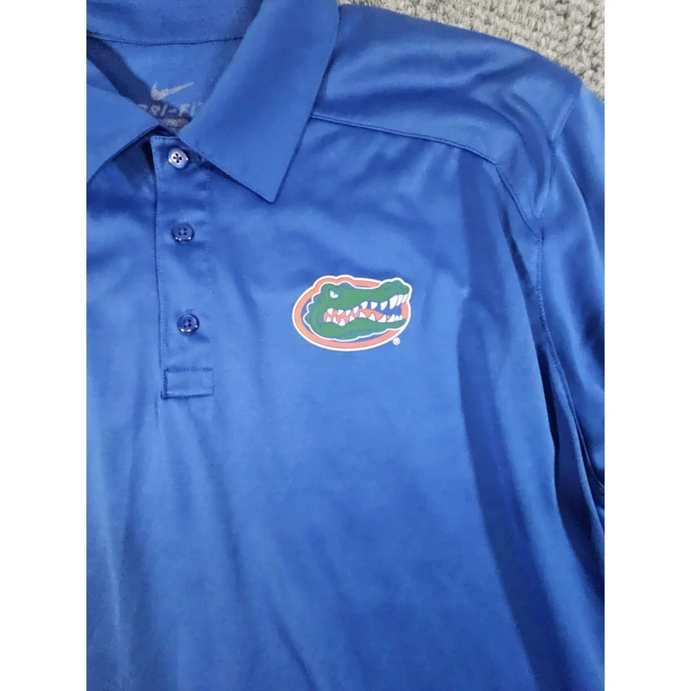 Florida Gators Polo Shirt Men's L Nike Blue Dri-Fit‎ Swoosh Logo Golf Read